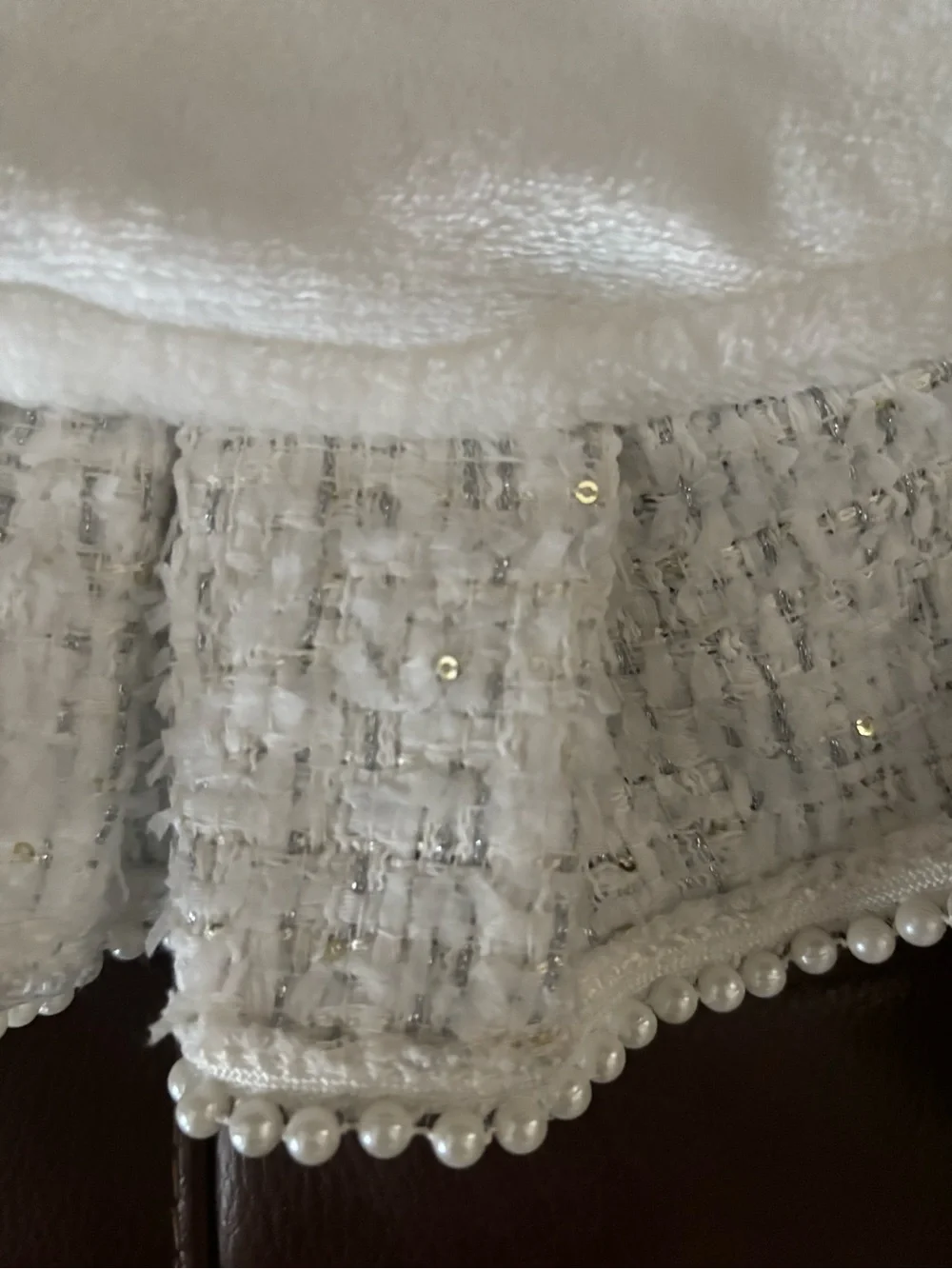 Elegant White Tweed Decorative Pet Vest with Pearl Accents